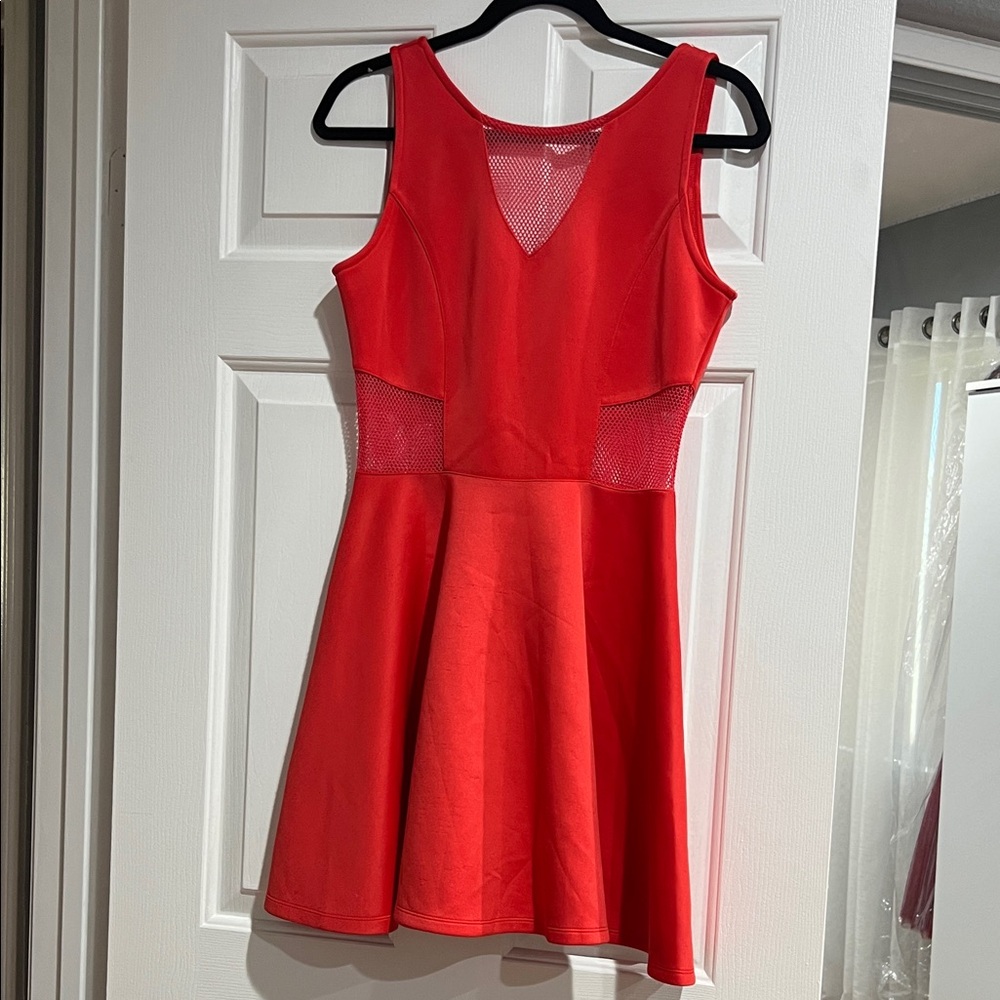 Weavers Vibrant Red Mesh Panel Mini Dress